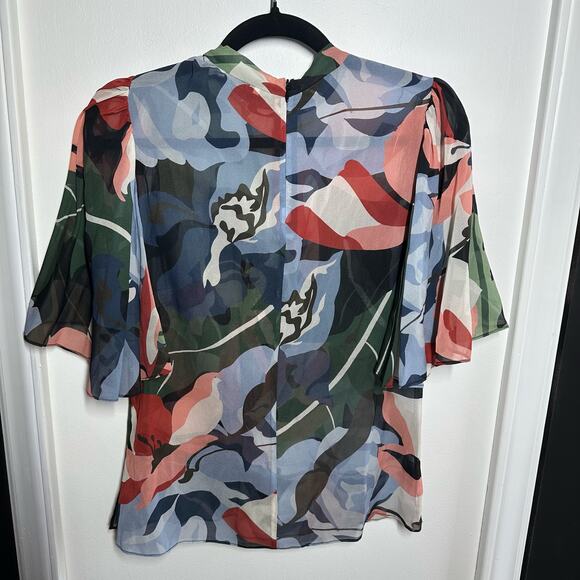 Rebecca Taylor Botanical Garden Mock Neck Blouse Size 2 Black Combo Silk Blend - Picture 5 of 14